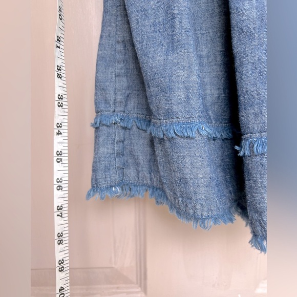 Talbots Chambray Midi Dress 10P Blue Sleeveless Frayed Hem Fit & Flare - Picture 6 of 8